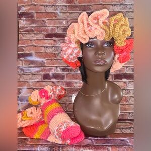 Crochet ruffle had and ruffle  socks or booties pink adult